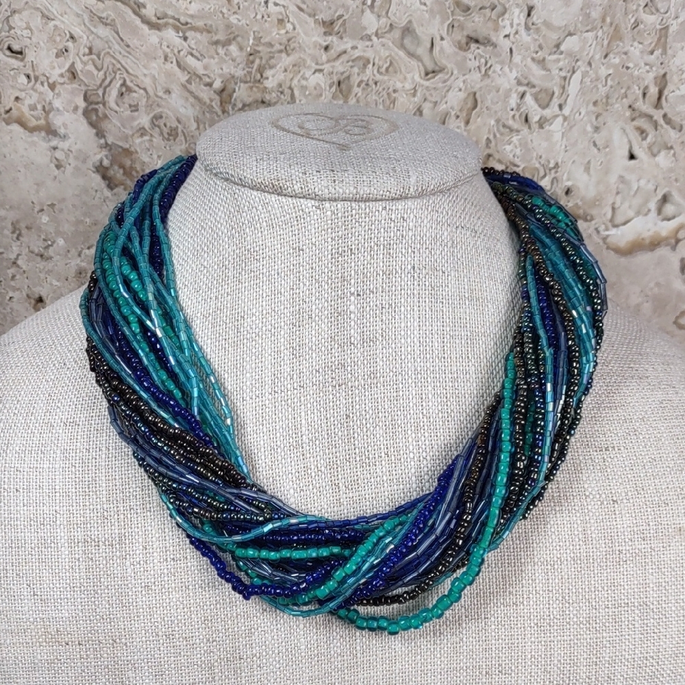 Peacock Blues Seed Bead Necklace